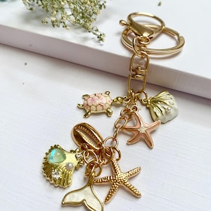Summer Keychain, Initial Charm Keychain, Purse Charms, Bag Charms, Purse Accessory, Seashell, Purse Dangle Accessory, Birthday Gift