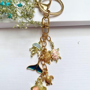Summer Keychain, Initial Charm Keychain, Purse Charms, Bag Charms, Purse Accessory, Seashell, Purse Dangle Accessory, Birthday Gift
