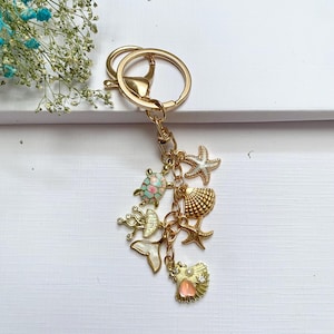 Summer Keychain, Initial Charm Keychain, Purse Charms, Bag Charms, Purse Accessory, Seashell, Purse Dangle Accessory, Birthday Gift