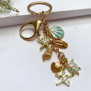 Summer Keychain, Initial Charm Keychain, Purse Charms, Bag Charms, Purse Accessory, Seashell, Purse Dangle Accessory, Birthday Gift