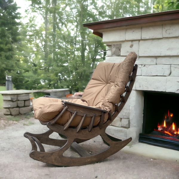 Schaukelstuhl in Grau: Genießen Sie ultimativen Komfort und Stil in Ihrem Zuhause mit unserem exquisiten handgefertigten Holzschaukelstuhl