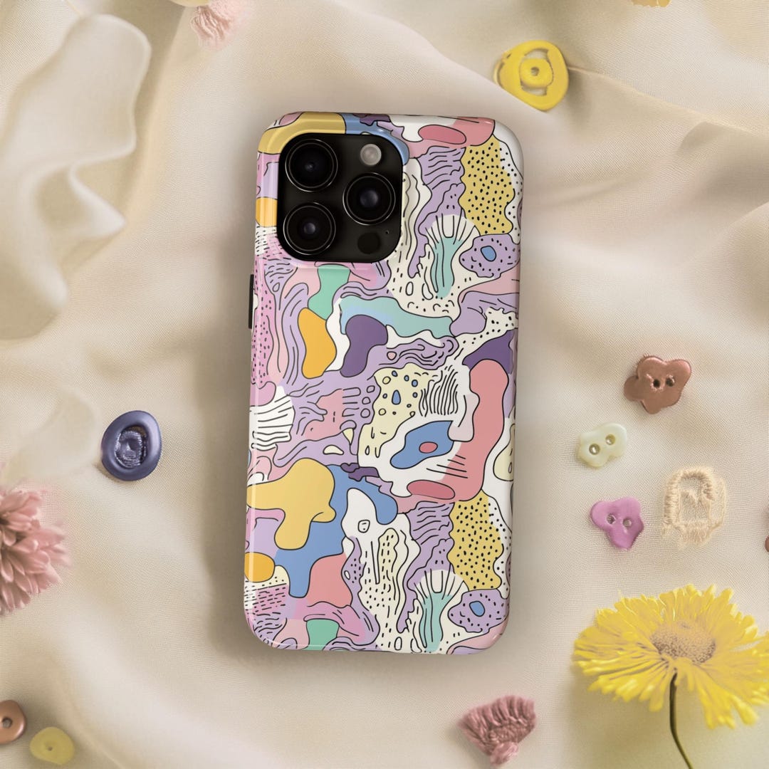 Patterned Design Phone Case Pastel Coloured Pattern Phone Case Colorful Doodles Design Phone Cover ...