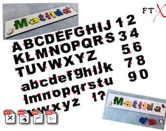Alfanumerieke alfabettekenset met vingeruitsparingen. Perfect voor naampuzzels. Svg, dxf, lbrn2 ** ALLEEN DIGITALE DOWNLOAD **