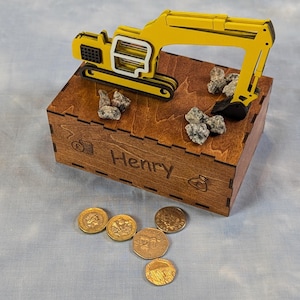 Hucha con forma de excavadora, alcancía, ¡con ranura para monedas en el brazo de la excavadora! SVG, DXF, LBRN2, XCS, AI ** SOLO DESCARGA DIGITAL **
