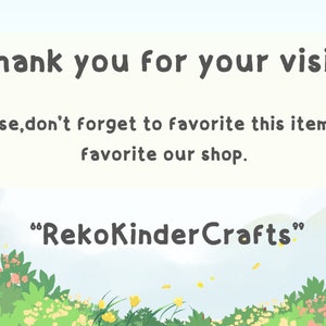 Peut inclure: Un message de remerciement avec un fond floral. Le texte dit "Merci de votre visite ! N'oubliez pas d'ajouter cet article &agrave; vos favoris et de suivre notre boutique. "RekoKinderCrafts""