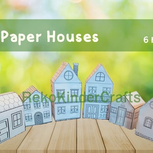 Casas de papel Hojas para manualidades imprimibles, Hojas de actividades, Kit para manualidades en papel, Páginas para cortar y colorear, Artes y manualidades para niños