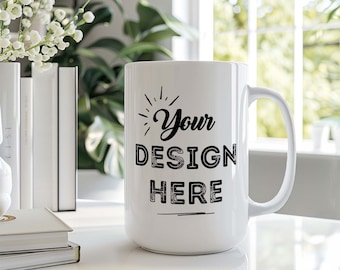 Maqueta de taza grande Objeto inteligente PSD - Hogar elegante - Muestre sus diseños para listados de Etsy, redes sociales, blogs o publicaciones de Pinterest