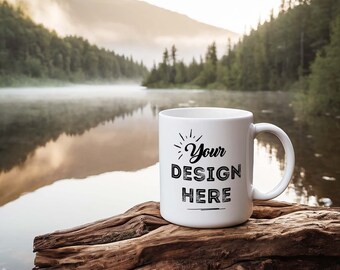 Maqueta de taza Objeto inteligente PSD - Misty River - Maqueta perfecta para vida al aire libre, diseños Cottagecore y Witchy