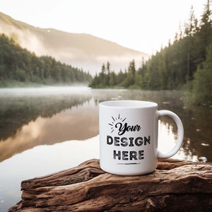 Tassen Mockup Smart Objekt PSD - Misty River - Perfektes Mockup für das Leben im Freien, Cottagecore und Witchy Designs