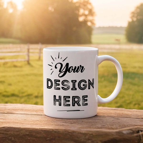 Mug Mockup Smart Object PSD - Sunny Pasture - Showcase Your Country Life Designs for Etsy Listings, Social Media, Blog or Pinterest Posts!