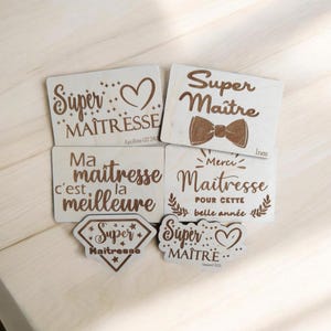 Carte personnalisée maîtresse / magnet maîtresse / cadeau fin d'année scolaire / maitre / fleur / coeur / merci