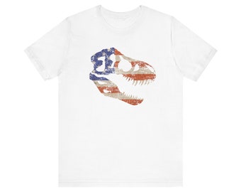 T-shirt vintage patriotique à manches courtes Tyrannosaurus Rex