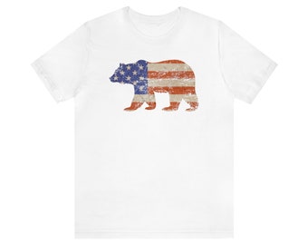 T-shirt à manches courtes grizzly vintage patriotique