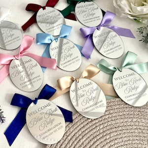 Personalisierte Acryl Etikett, benutzerdefinierte Taufe Tag Charme, benutzerdefinierte Namen Tag, Oval Babypartyetikett, Hochzeit Gunsten Dekoration, Kreis Etikett, Spiegel Anhänger