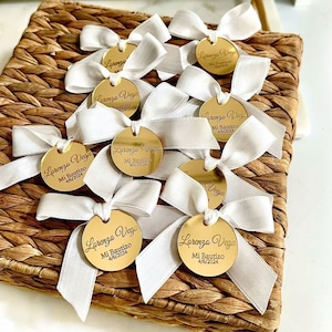 Etichetta personalizzata per il giorno delle nozze d'oro, etichetta acrilica natalizia, etichetta con nome di coppia, Save the Date, etichetta personalizzata in oro, decorazione per bomboniere, etichetta per feste con specchio