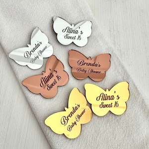 Tag specchio acrilico farfalla, bomboniera farfalla, tag baby shower farfalla, compleanno farfalla, etichetta nome farfalla personalizzata, gettone tag