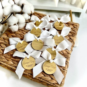 Aangepaste trouwdag tag, paar naamplaatje, kersttag, gouden kersttag, gunstdecor, aangepaste cirkel acryl tag, spiegel feestlabels