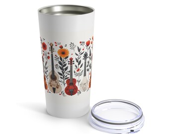 Floral Guitar Tumbler, 20oz Stainless Steel, Music Lover Gift
