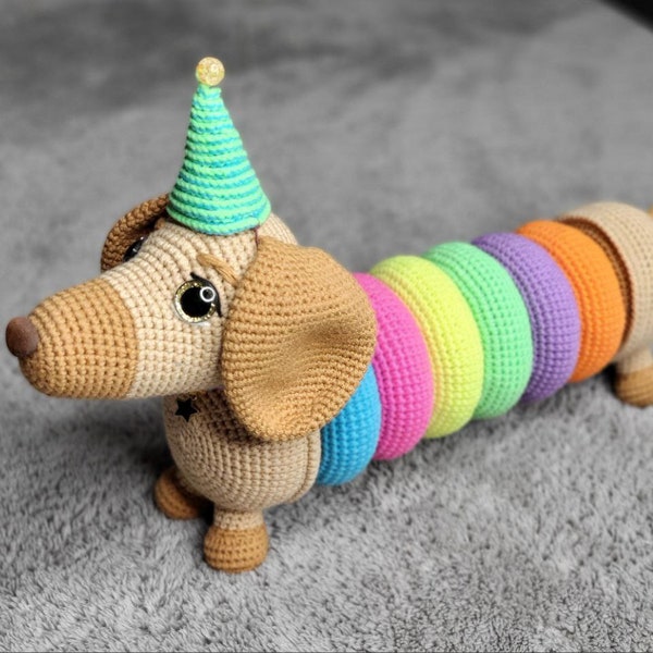 Häkel-Lernspiel Dackel, Lernspiel, Spielzeug, gestrickt, Pyramide Hund, Feinmotorik Spielzeug fürs Kinderzimmer, Geschenk für Baby, Amigurumi