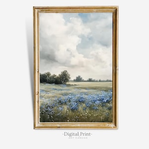 Printable Vintage Meadow Painting I Neutral Landscape Wall Print I Vintage Print I Digital Download Art