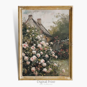 Printable Rose Garden Vintage Painting I Neutral Wall Art I Minimalistic Print I Vintage Art I Digital Download Print