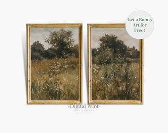 Vintage Landscape Print Set of Two, Farmhouse Wall Art (Digital Download)