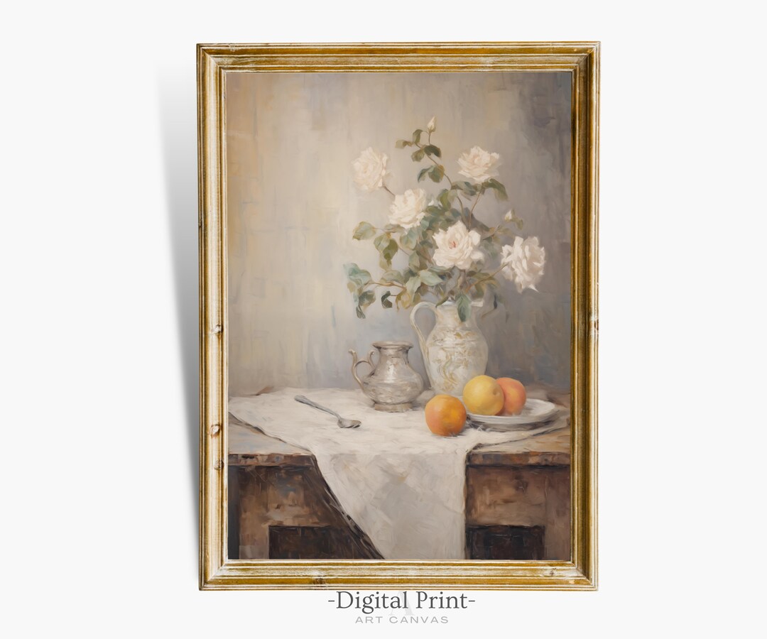 Roses in a Vase Oil Still Life Painting I Vintage Wall Decor I Digital ...