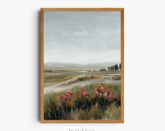 Rustic Meadow Landscape Oil Painting Print (Digital Download)