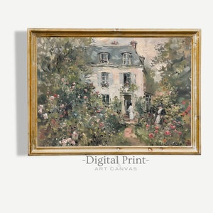 Vintage Rose Garden Cottage Gemälde I Druckbare Wandkunst Englisch Cottage Druck I Digitaler Download Gemälde