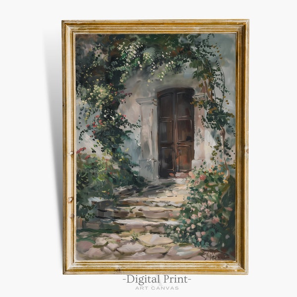 Cottage Spring Garden Oil Painting I Printable Wall Art I Vintage Oil Painting I Rustic Wall Decor I Digital Download Art
