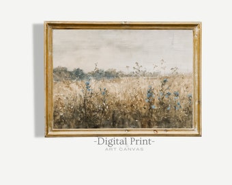 Peinture imprimable prairie, art mural champ de fleurs sauvages vintage, impression de peinture de paysage, impression d'art en téléchargement numérique