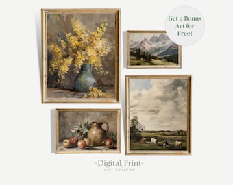 Farmhouse Gallery Wall Art Set, Vintage Neutral Prints (Digital Download)