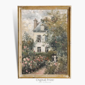Printable Rose Garden Painting I Vintage Wall Art I English Cottage Print I Neutral Wall Decor I Digital Download Print