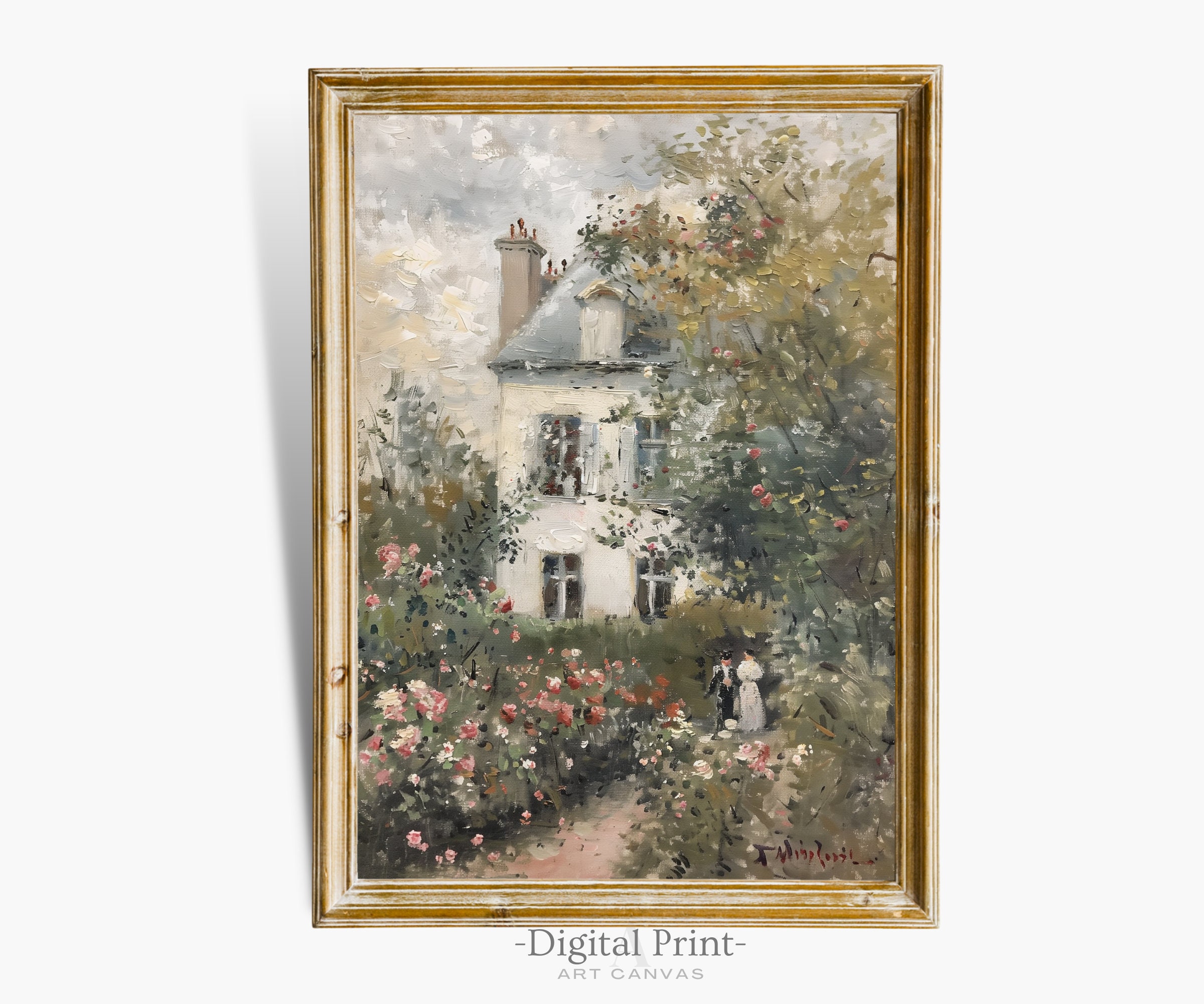 Printable Rose Garden Painting I Vintage Wall Art I English Cottage Print I Neutral Wall Decor I Digital Download Print
