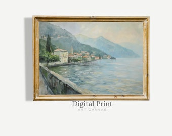Vintage Lake Como Oil Painting Print | Italian Landscape (Digital Download)