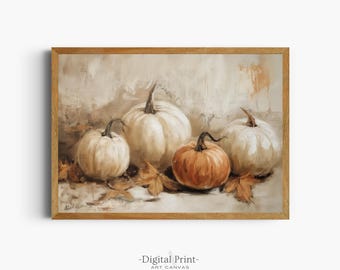 Vintage Pumpkin Oil Painting: Moody Fall Art Print (Digital Download)