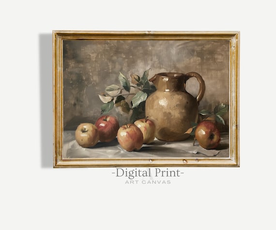 Vintage Apple Still Life Painting, Country Kitchen Art (Digital Download)