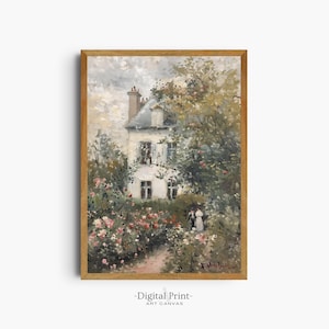 Obraz „Stary ogród różany” | Sztuka ścienna „Angielski domek” (do pobrania cyfrowego)