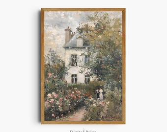 Vintage Rose Garden Painting | English Cottage Wall Art (Digital Download)