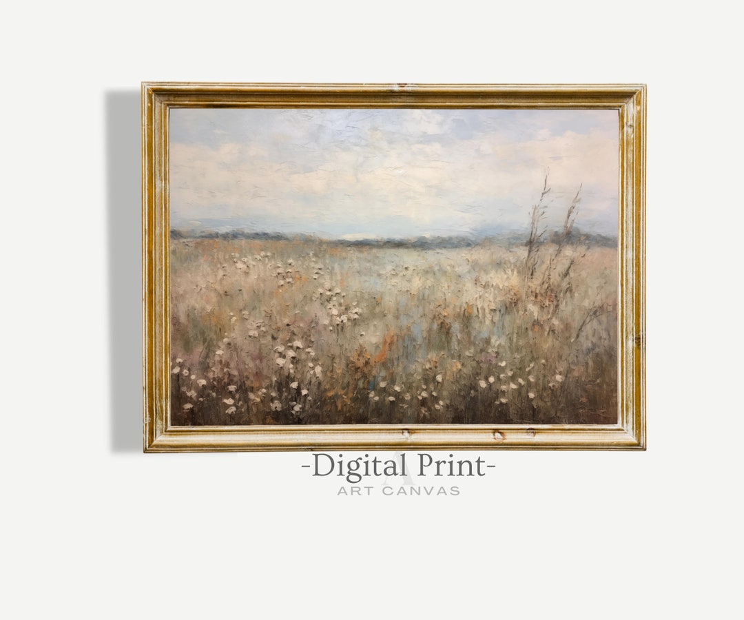 Printable Wildflower Field Landscape Oil Painting I Vintage Wall Decor ...