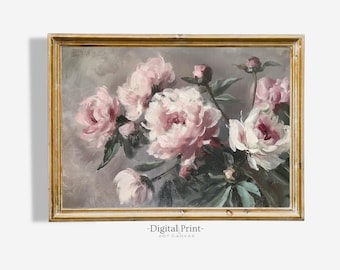 Vintage Peony Painting | Muted Floral Wall Art (Digital Download)