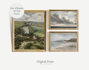 Vintage Küstenlandschaft Landschaftsdruck Set, Neutrale Galleriewand (digitaler Download)