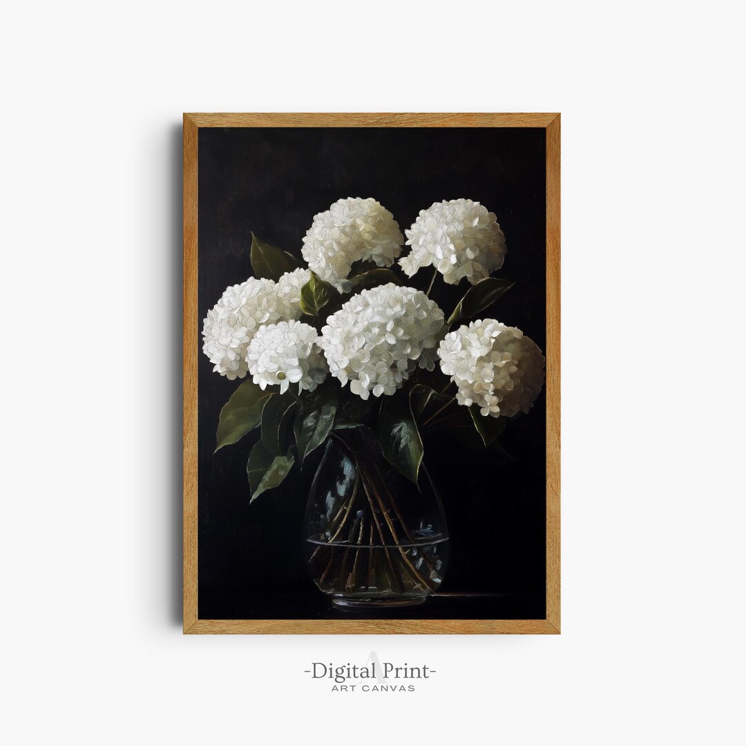 Vintage Hydrangeas Oil Painting, Dark Botanical Print (digital Download ...