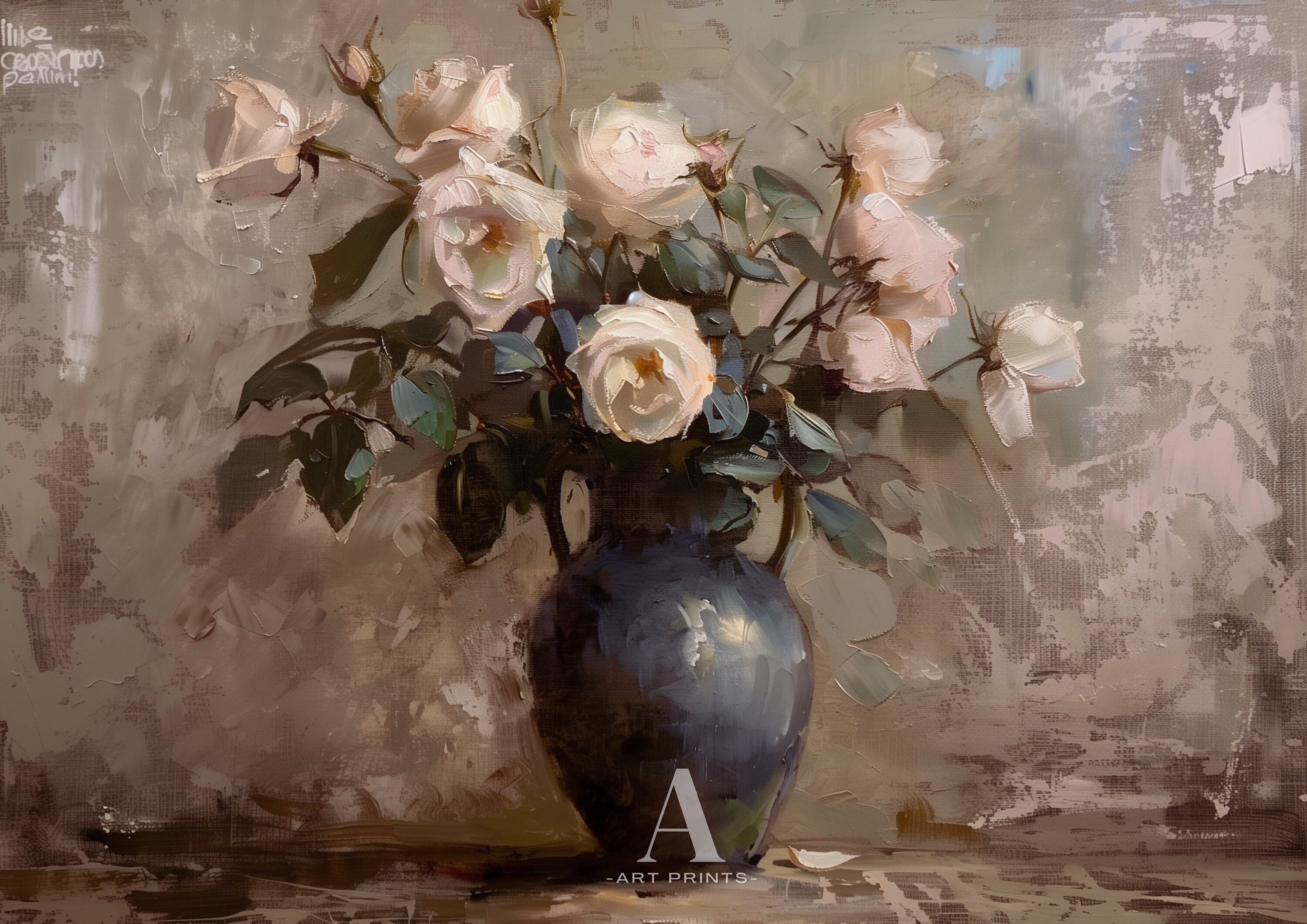 Vintage Rose Oil Painting Print, Moody Floral Still Life (digital ...