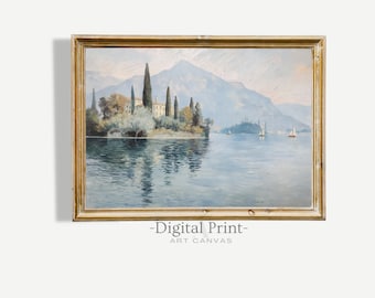 Vintage Lake Como Painting, Italian Landscape Art (Digital Download)