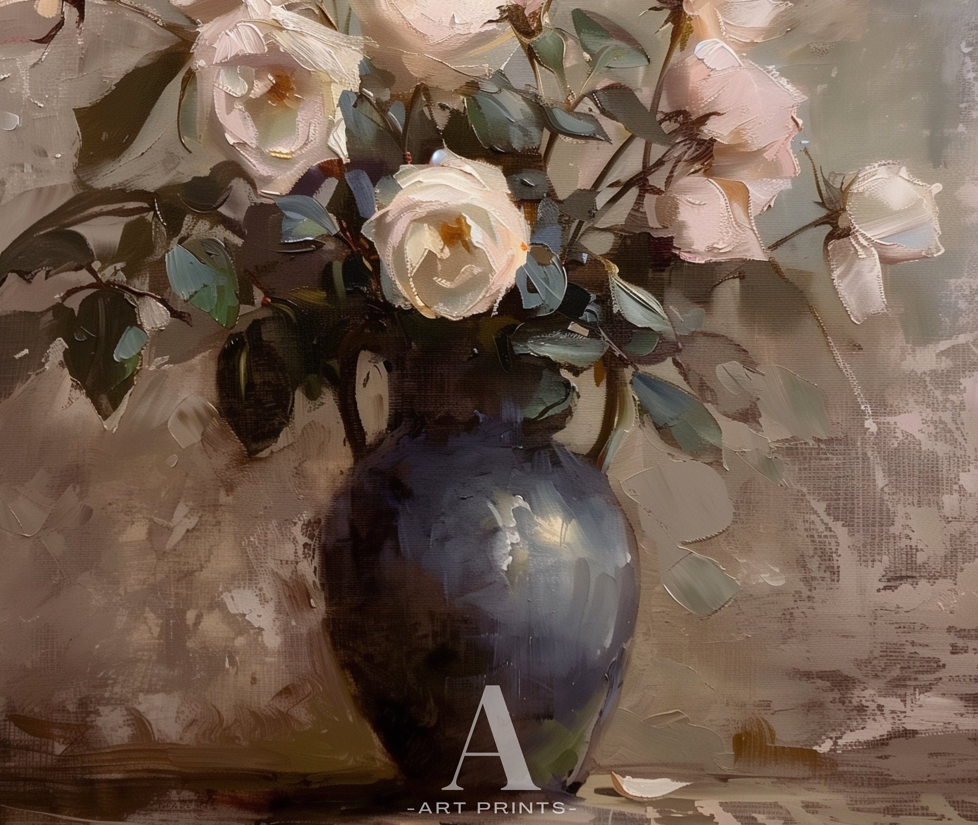 Vintage Rose Oil Painting Print, Moody Floral Still Life (digital ...