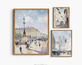 European City Vintage Watercolor Print Set (Digital Download)