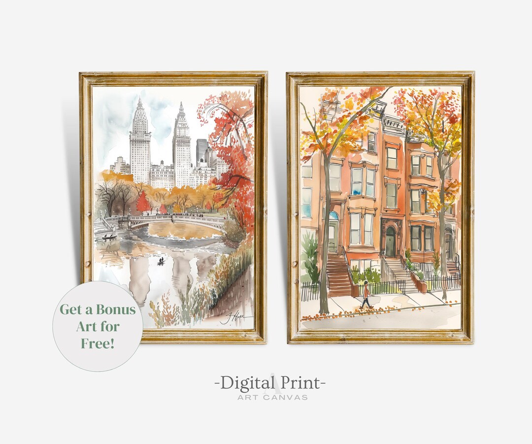 Watercolor New York City Print Set, Fall NYC Gallery Wall (digital ...