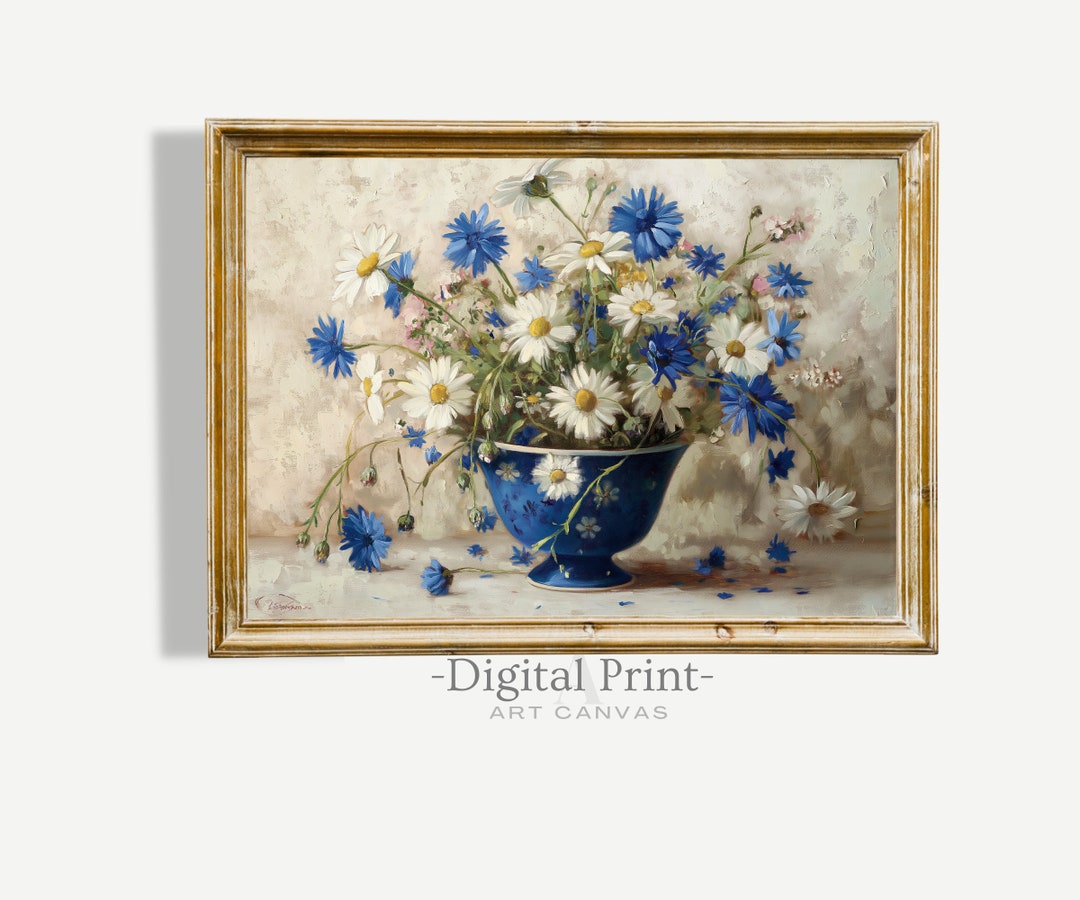 Vintage Daisies in Cup Oil Painting Print (digital Download) - Etsy