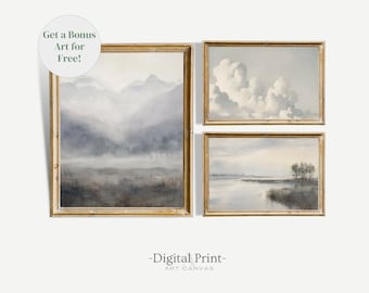 Neutral Farmhouse Landscape Print Set, Vintage Wall Art (Digital Download)
